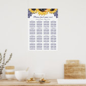 Navy Blue Sunflower Wedding Seating Plan 16 Poster (Keuken)
