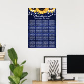 Navy Blue Sunflower Wedding Table Plan 16 Poster (Thuiskantoor)