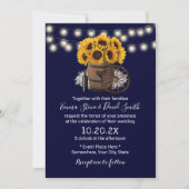 Navy Blue Sunflower Wood Barrel Rustic Wedding Kaart (Voorkant)