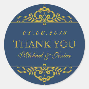 Navy Blue Swirl Ornament Wedding Stickers