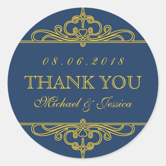 Navy Blue  Swirl Ornament Wedding Stickers (Voorkant)