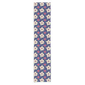 Navy Blue Table Runner met Cream Flowers Korte Tafelloper (Voorkant)