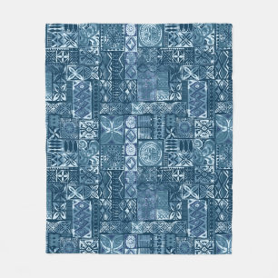 Navy Blue Tapa: Tribal Fabric Abstract Fleece Deken