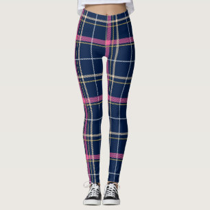 Navy Blue Tartan met roze streep Leggings