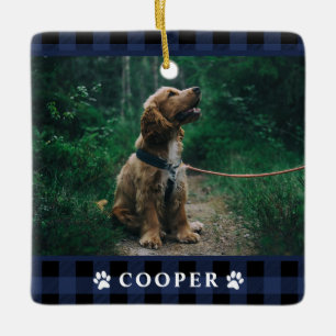 Navy Blue Tartan Pset Dog Foto Ornament