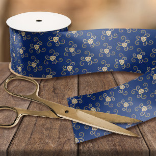 Navy Blue Taupe Floral Print  Elegant Floral Lint
