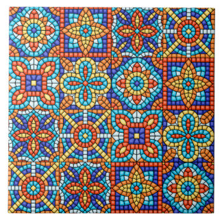 Navy Blue Teal White Red Marble Moroccan Mosaic Tegeltje