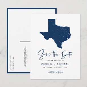 Navy Blue Texas State Map QR-code Save the Date Aankondigingskaart