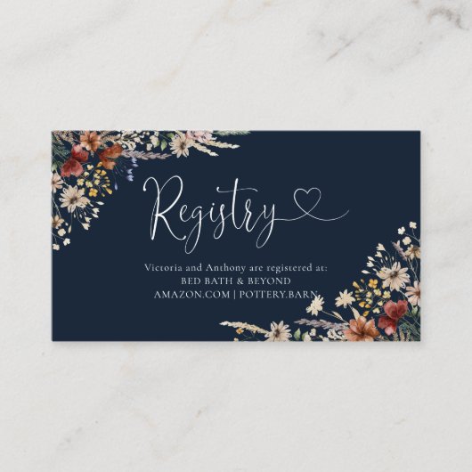 Navy Blue Tiny Wildflower Baby shower Registry Informatiekaartje (Voorkant)