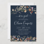 Navy Blue Tiny Wildflower Baby shower Uitnodiging (Voorkant)