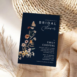 Navy Blue Tiny Wildflower Bridal Shower Uitnodigin Kaart