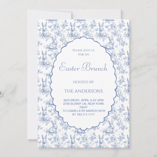Navy Blue Toile Paasbrunch Kaart (Voorkant)