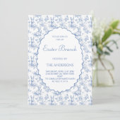 Navy Blue Toile Paasbrunch Kaart (Staand voorkant)