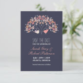 Navy Blue Tortelduifjes Flower Wedding Save the Da Date (Staand voorkant)