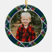 Navy Blue Traditionele Kerst geruite foto Keramisch Ornament (Voorkant)