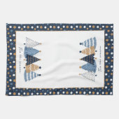 Navy Blue Trees Moderne Stippen Kerstnaam Theedoek (Horizontaal)