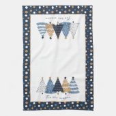Navy Blue Trees Moderne Stippen Kerstnaam Theedoek (Verticaal)