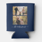 Navy Blue Trendy Script 2 Photo Collage Custom Blikjeskoeler (Voorkant)