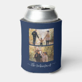 Navy Blue Trendy Script 2 Photo Collage Custom Blikjeskoeler (Blikje Achterkant)