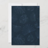 Navy Blue Tropical Palm Tree Weddenschap Kaart (Achterkant)