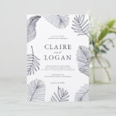 Navy Blue Tropical Palm Tree Weddenschap Kaart (Staand voorkant)