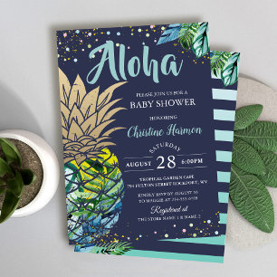 Navy Blue Tropical Pineapple Baby shower Kaart