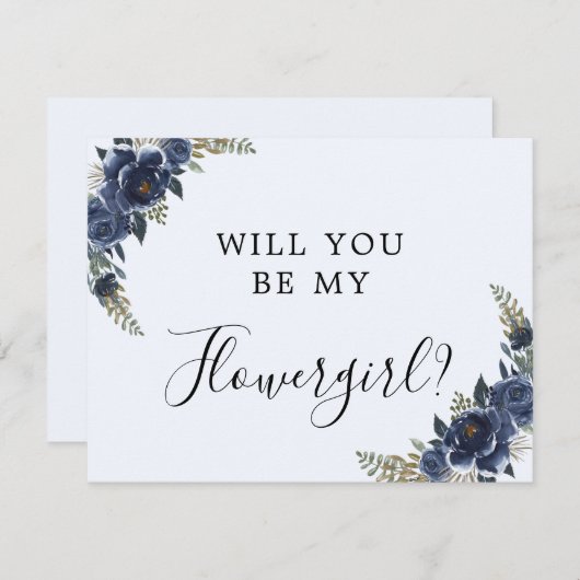Navy Blue Tu seras ma fille de fleurs Carte (Devant / Derrière)