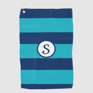 Navy Blue Turquoise Gestreepte Klassieke Monogram Golfhanddoek