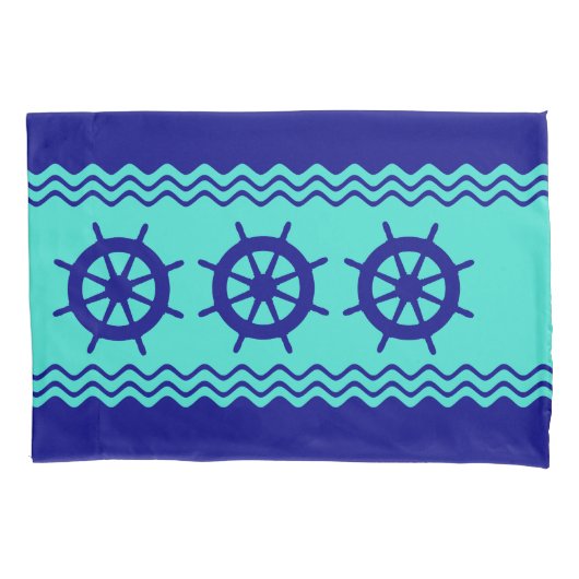 Navy Blue Turquoise Helm Stripe Kussensloop (Voorkant)