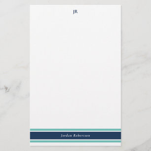 Navy Blue Turquoise Monogrammed Stationery Briefpapier