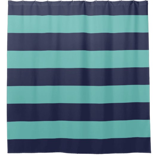 Navy Blue Turquoise Rugby Stripes Douchegordijn (Voorkant)