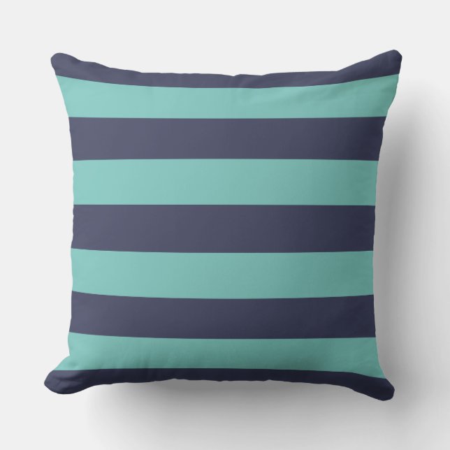 Navy Blue Turquoise Stripes Buitenkussen (Voorkant)