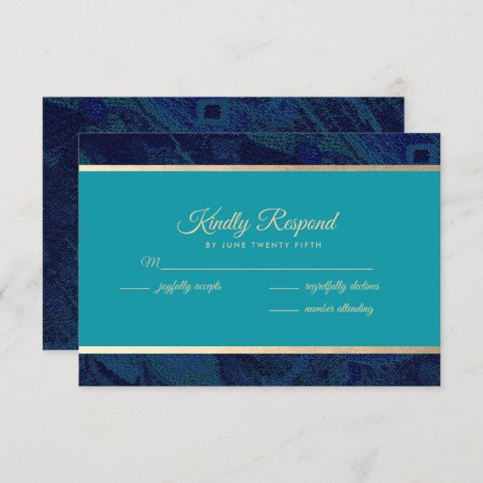 Navy Blue Turquoise Wedding RSVP Kaarten (Voorkant / Achterkant)