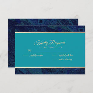 Navy Blue Turquoise Wedding RSVP Kaarten