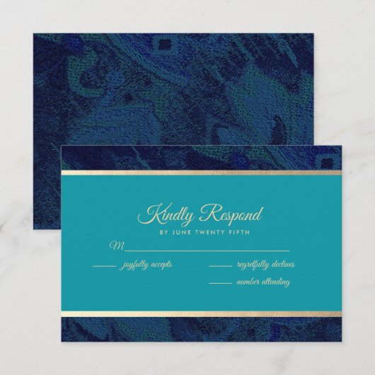 Navy Blue Turquoise Wedding RSVP Kaarten Kaartje (Voorkant / Achterkant)