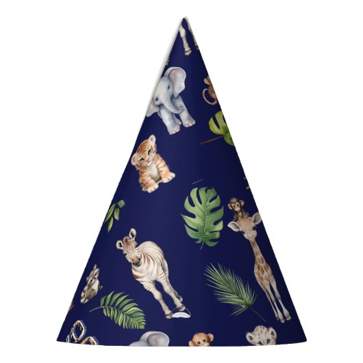 Navy Blue Twee Wild Safari Oerwoud 2e verjaardag Feesthoedjes (Links)