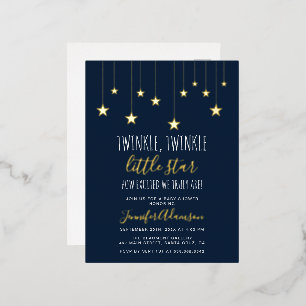 Navy Blue Twinkle Little Star Baby shower Folie Uitnodiging Briefkaart