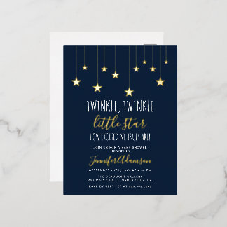 Navy Blue Twinkle Little Star Baby shower Folie Uitnodiging Briefkaart