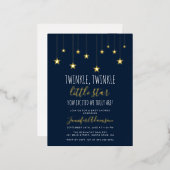Navy Blue Twinkle Little Star Baby shower Folie Uitnodiging Briefkaart (Voorkant / Achterkant)