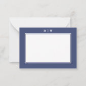 Navy Blue Two Border Minimalist Monogram Notitiekaartje (Voorkant)