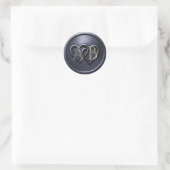 Navy Blue Two Hearts Intertwined Monogram Wedding Ronde Sticker (Tas)