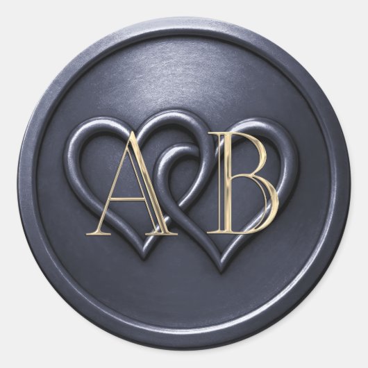 Navy Blue Two Hearts Intertwined Monogram Wedding Ronde Sticker (Voorkant)