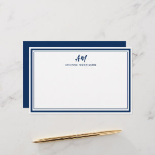 Navy Blue Two Monogram Thin & Thick Border Briefpapier