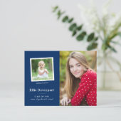 Navy Blue Two Photo Graduparty Briefkaart (Staand voorkant)
