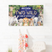 Navy Blue Two Wild Safari 2e verjaardag achtergron Spandoek (Insitu)