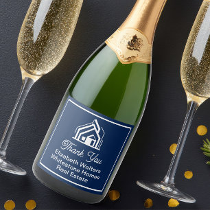 Navy Blue Vastgoedbedrijf Aangepaste Makelaar Sparkling Wijnetiket