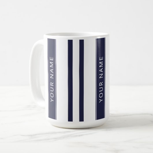 Navy Blue Vertical Stripes met Jouw naam Mok (Voorkant links)