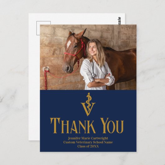 Navy Blue Veterinaire School Afstuderen Dank u Briefkaart (Voorkant / Achterkant)