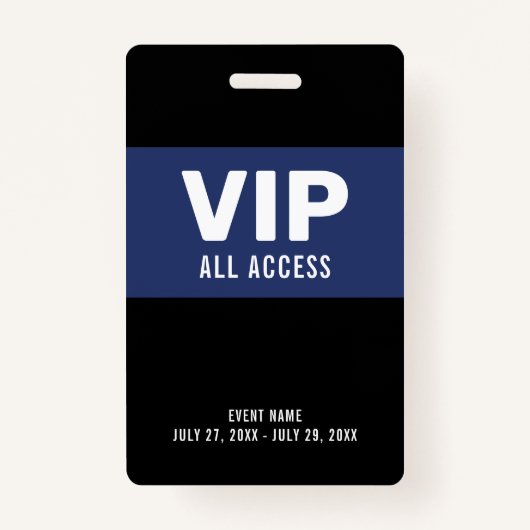 Navy Blue VIP All Access Pass Event ID Badge (Devant)