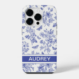 Navy Blue Vlinder Toile iPhone 14 Pro Hoesje